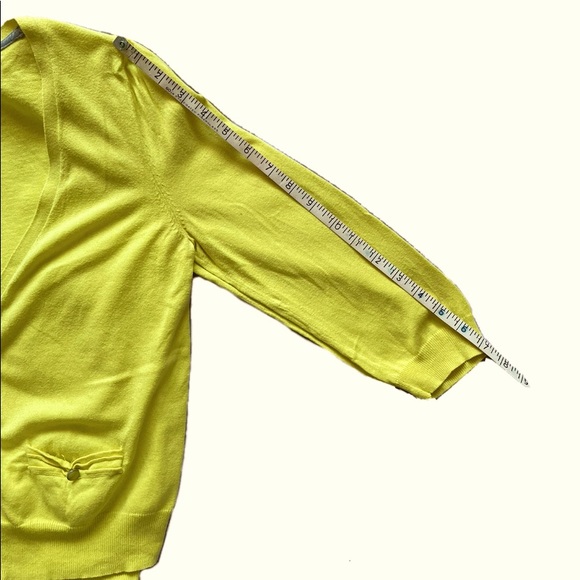 Promod v-neck cardigan w/ 2 pockets 3/4 bell sleeves buttons cream yellow W Sm - Picture 6 of 11
